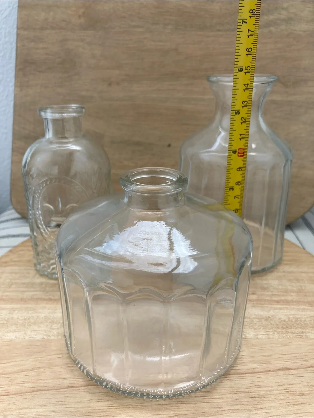 SALE! 50% Off Clear Decorative Glass Bottle Vase - Clear Set of 3